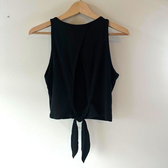 NWT Francesca's Blue Rain Aubree Rib-Knit Tie-Back Tank Top Black Size Medium M - Picture 3 of 8